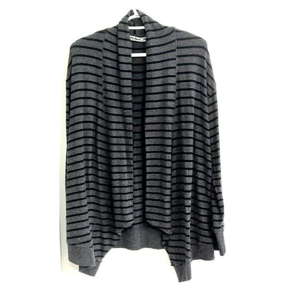 Michael Stars Open Front Grey and Black Striped Long-Sleeve Sweater Sz Small EUC - Picture 1 of 6